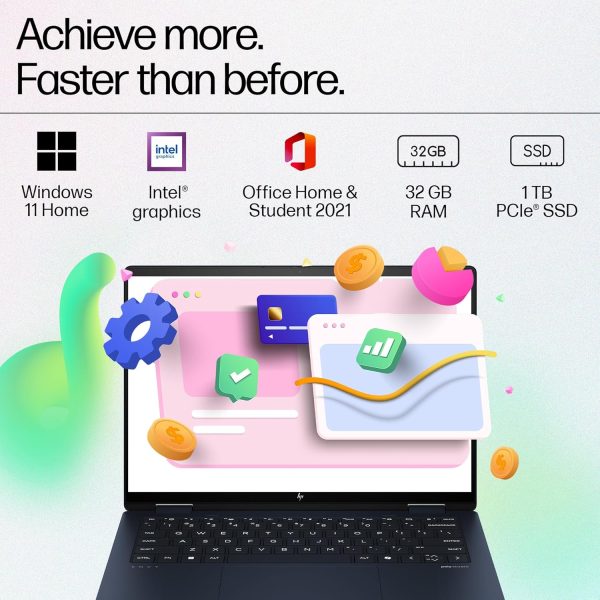 HP Envy X360 Convertible, Enhanced by AI, Intel 14th Gen Evo Core Ultra 7 155U, 14-inch (35.6 cm), 2.8K OLED, 400 nits, 32GB, 1TB SSD, Touch, 5MP IR Camera, (Win 11 Home+MSO, Blue,1.44 Kg), 9Z835PA - Image 4
