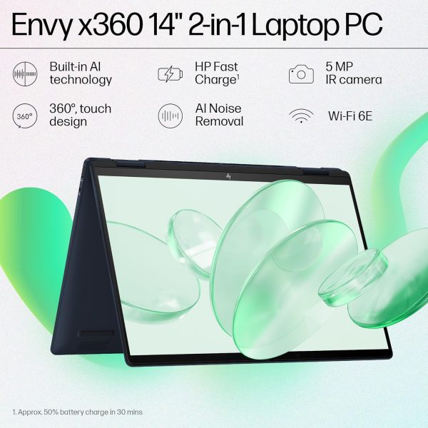 HP Envy X360 Convertible, Enhanced by AI, Intel 14th Gen Evo Core Ultra 7 155U, 14-inch (35.6 cm), 2.8K OLED, 400 nits, 32GB, 1TB SSD, Touch, 5MP IR Camera, (Win 11 Home+MSO, Blue,1.44 Kg), 9Z835PA - Image 6