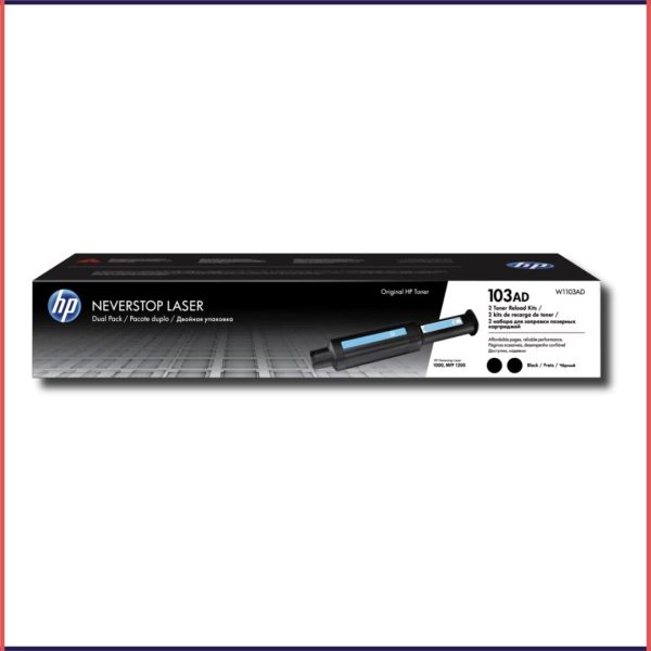 HP 103AD Dual Pack Black Original Neverstop Laser Toner Reload Kit, W1103AD