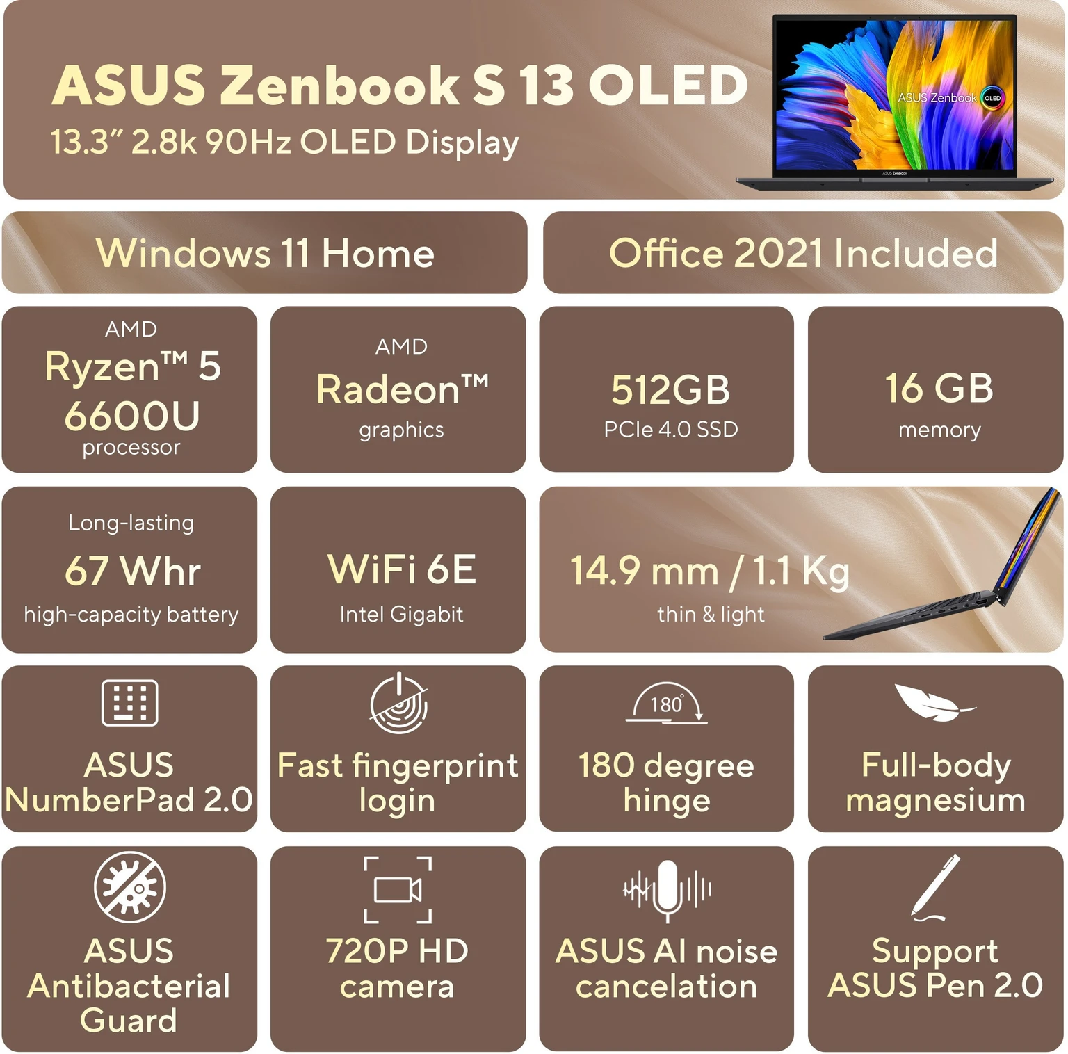 ASUS Zenbook S13 OLED, UM5302TA-LX502WS ASUS Zenbook S13